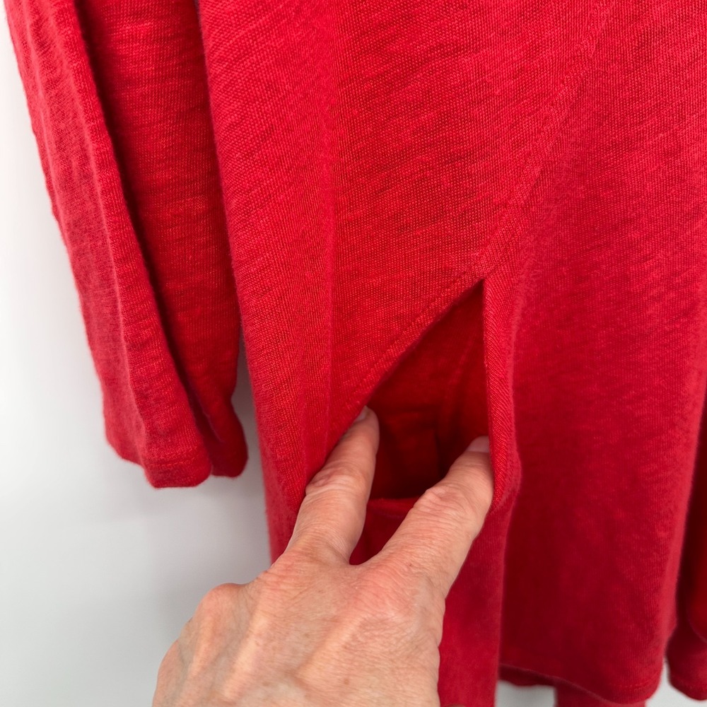 Habitat Top Shirt Blouse Size XL Red 100% Linen Stretch Pockets 3/4 Sleeves Boho - Picture 11 of 12
